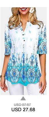 Tribal Print Split Neck Button Front Blouse