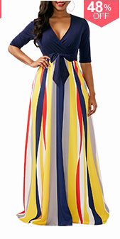 V Neck Half Sleeve Printed Maxi Dress