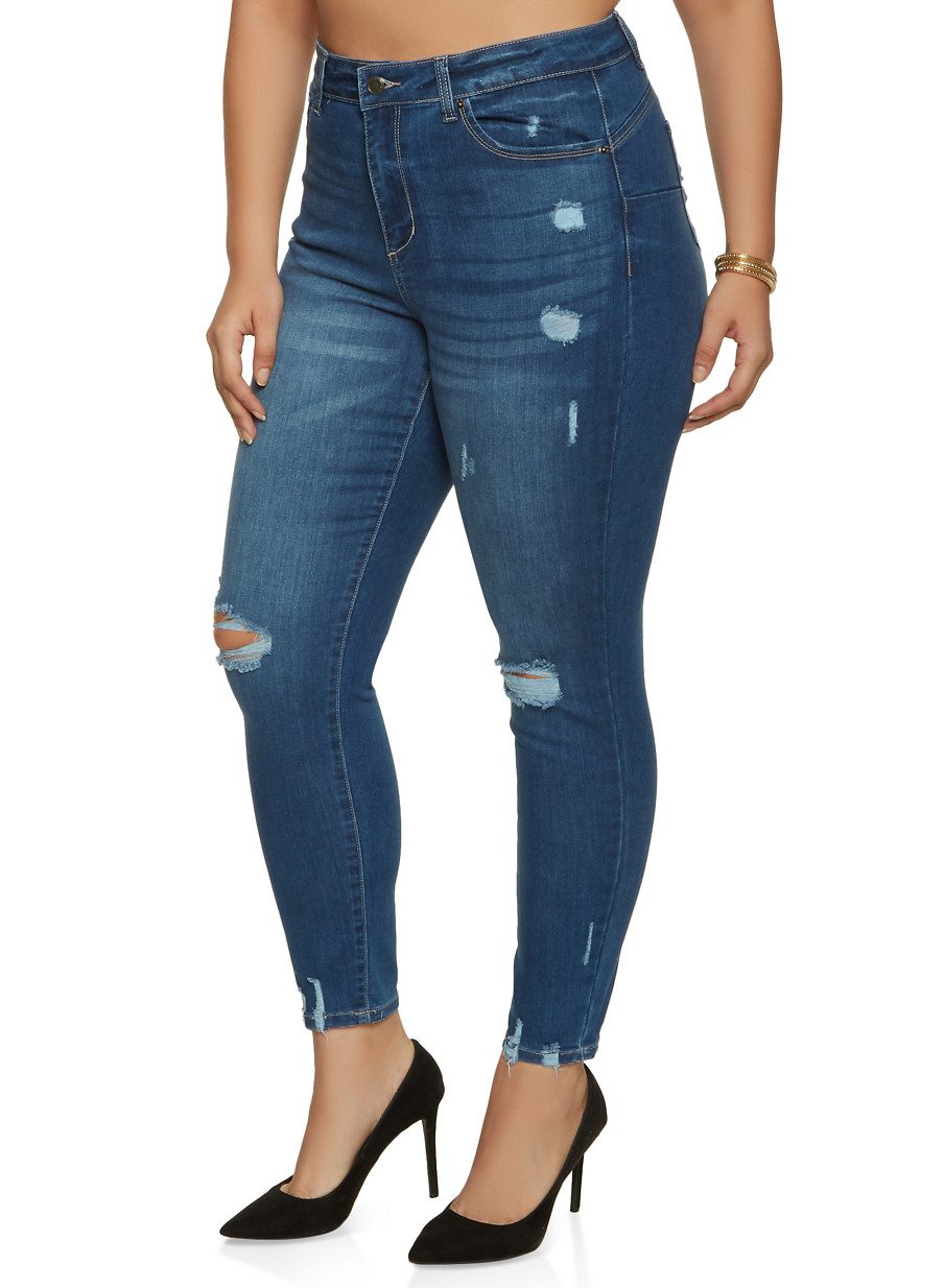 Plus Size WAX Whisker Wash Frayed Jeans