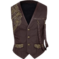 Steampunk Brown Gear Embroidery V-Neck Waistcoat