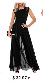 High Waist Round Neck Chiffon Overlay Black Jumpsuit