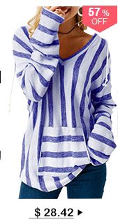 Pocket Long Sleeve Striped Hooded Collar T Shirt