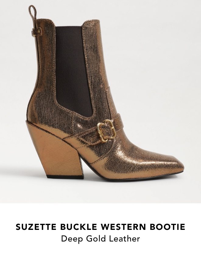 Suzette Buckle Western Bootie (Deep Gold Leather)