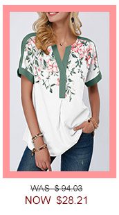 Short Sleeve Floral Print Contrast Piping Blouse 