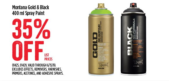 Montana Gold & Black 400 ml Spray Paint - 35% off list prices - valid through 6/15/19