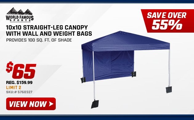 World Famous Sports 10 x 10 Straight-Leg Canopy with Wall and Weight Bags