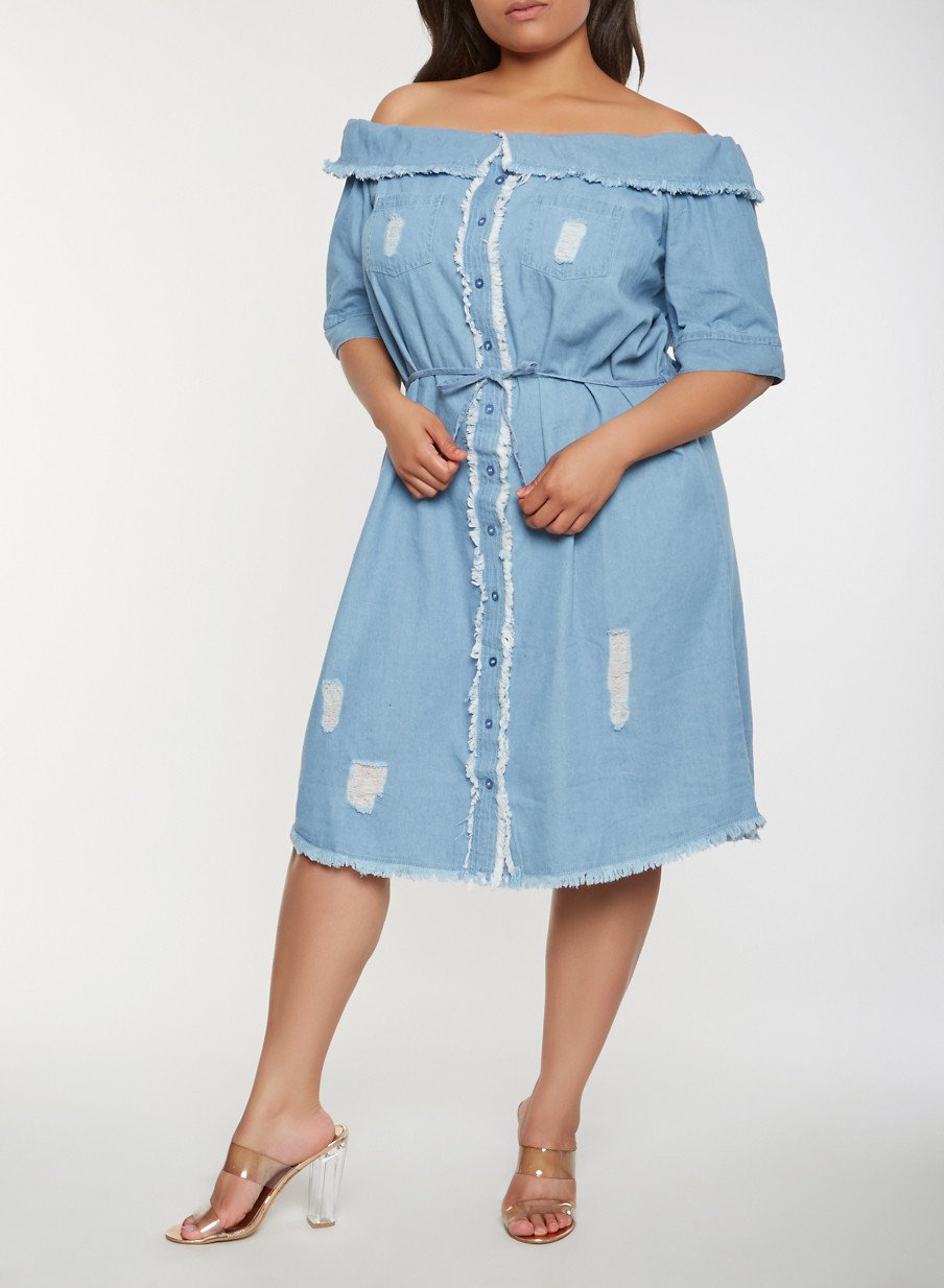 Plus Size Off the Shoulder Denim Dress