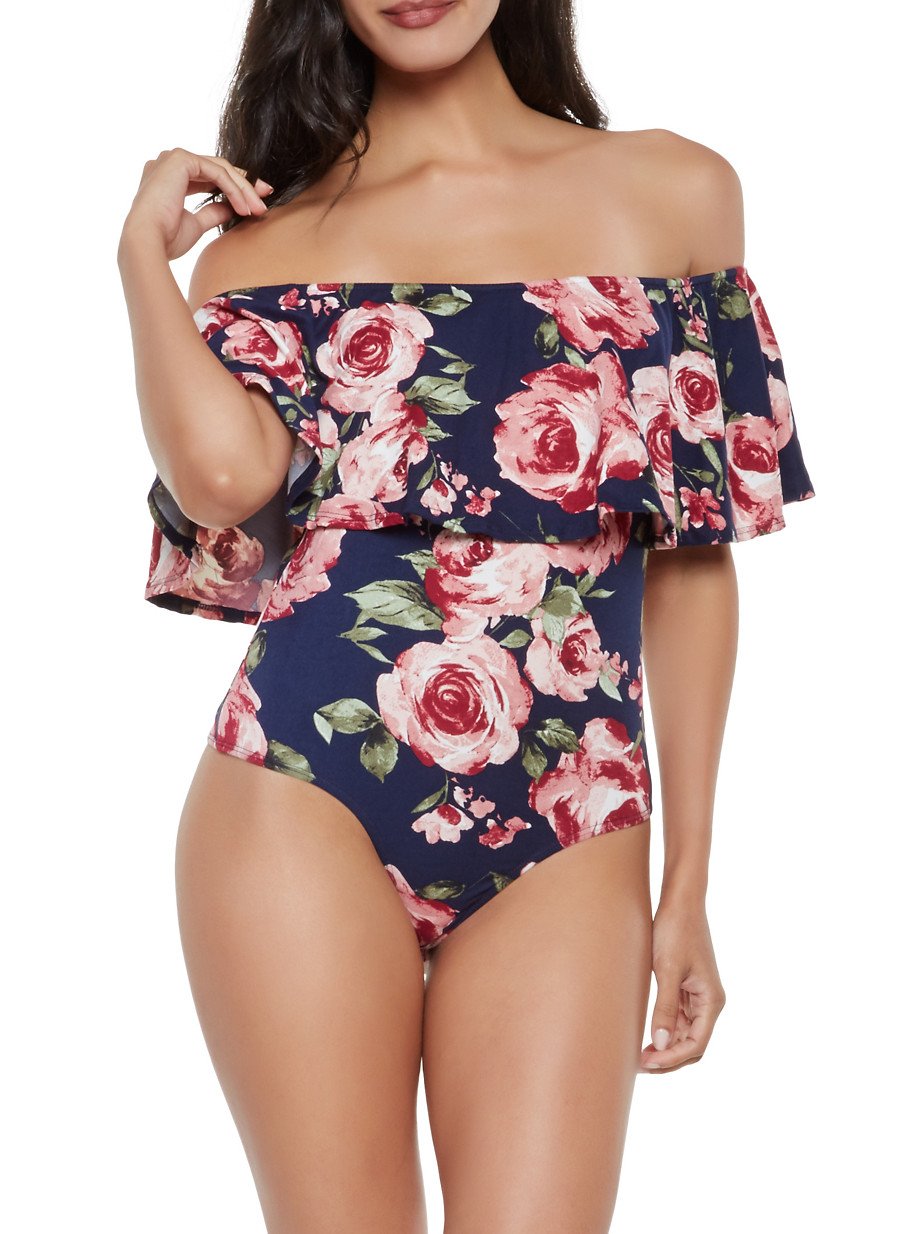 Floral Off the Shoulder Soft Knit Bodysuit