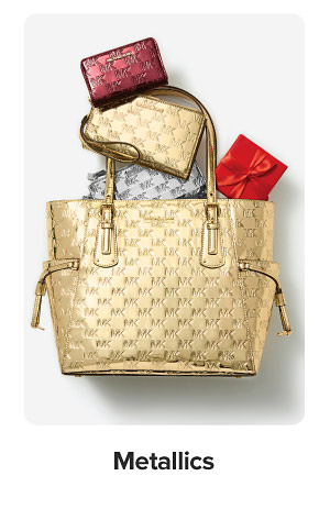 Image of a gold handbag. Metallics.