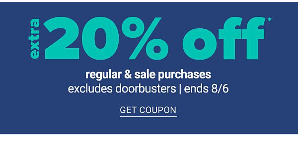 Extra 20% off Regylar & Sale Purchases excludes Doorbusters - Get Coupon