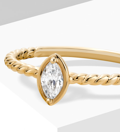 Marquise-Cut Diamond Solitaire Rope Shank Engagement Ring 1/5 ct tw 14K Yellow Gold (I/I1)