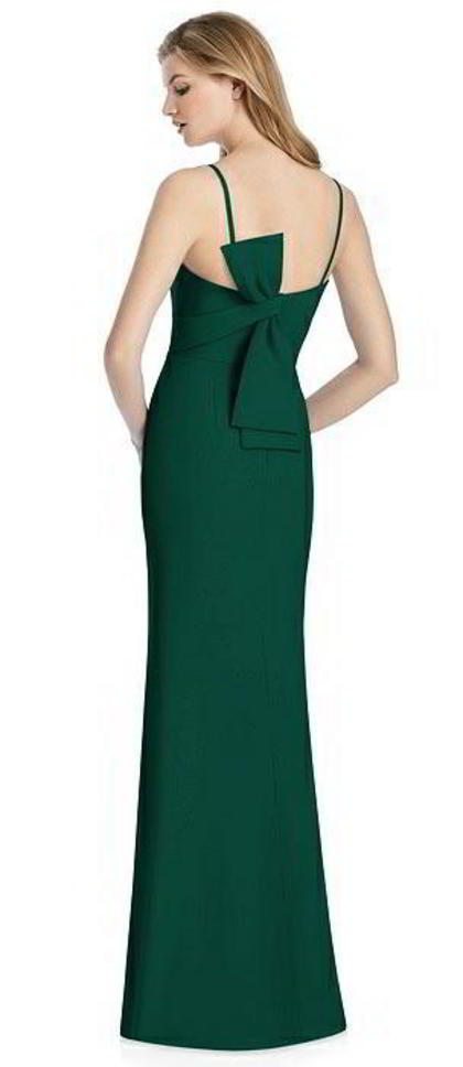 Sleek Full Length Gown with Eye-catching Back Bow in Hunter