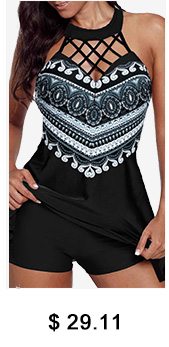 Cutout Back Cage Neck Geometric Print Swimdress and Shorts