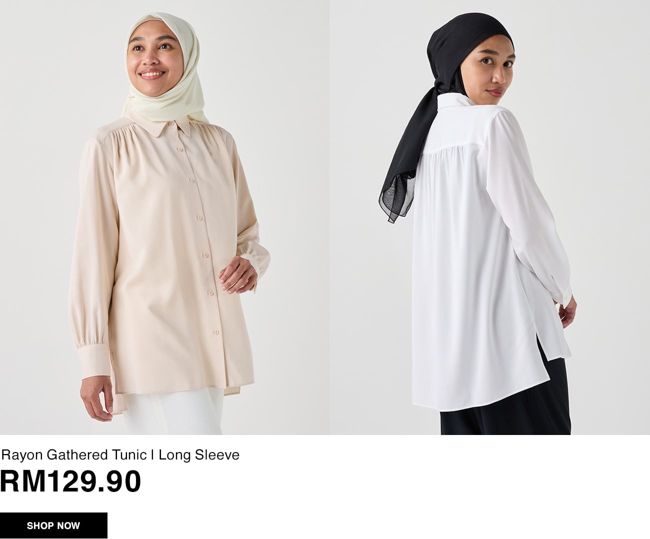 Rayon Gathered Tunic | Long Sleeve