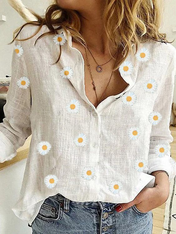 Calico Classic Collar Long Sleeves Blouse