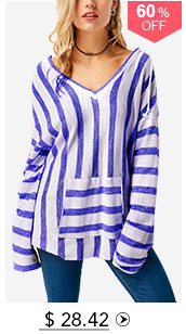 Pocket Long Sleeve Striped Hooded Collar T Shirt