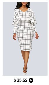 V Neck Grid Print Cape White Sheath Dress