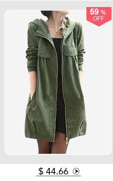 Hooded Collar Zipper Up Pocket Army Green Coat