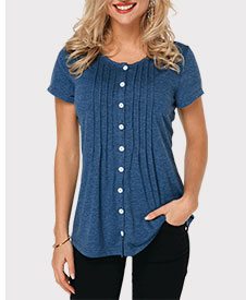 Short Sleeve Crinkle Chest Blue T Shirt