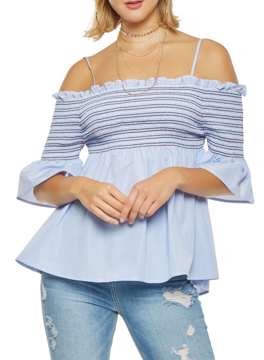 Smocked Off the Shoulder Striped Top