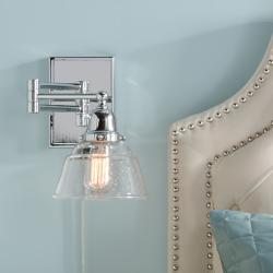 Brad Polished Nickel and Speckled Glass Swing Arm Wall Lamp
