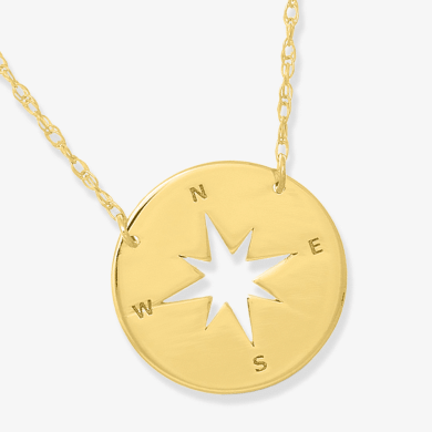 Compass Necklace 14K Yellow Gold 18''