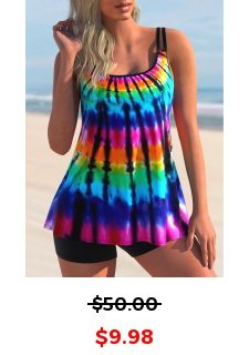 ROTITA Rainbow Color Tie Dye Print Tankini Top