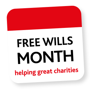 Logo of Free Wills Month, with the tagline "Helping great charities". Image links to our write-up on Free Wills Month in our guide to cheap and free wills.