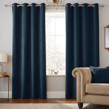 Peyton Indigo Blue Velvet Eyelet Curtains