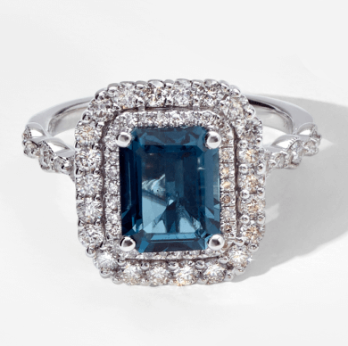 Emerald-Cut London Blue Topaz & Round-Cut Diamond Engagement Ring 7/8 ct tw 14K White Gold