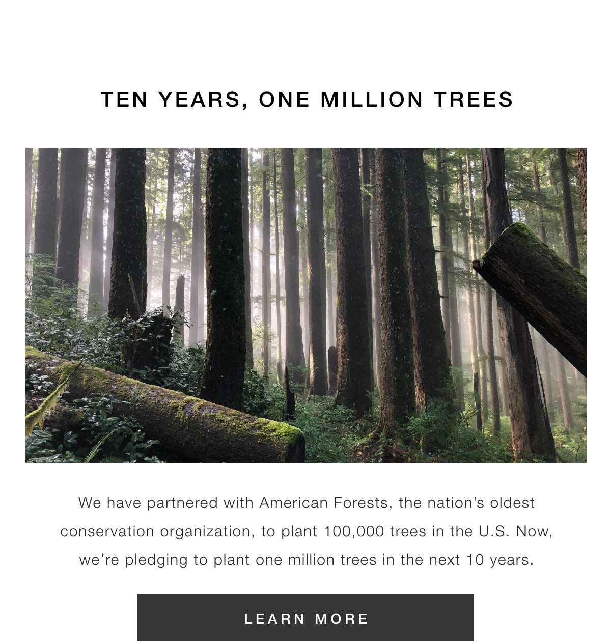 10 years, one million trees pledge. 