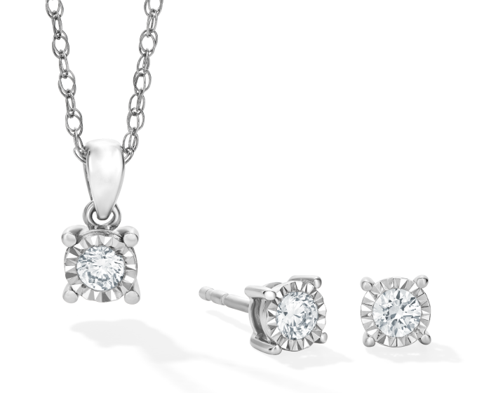 Lab-Created Diamonds by KAY Round-Cut Solitaire Necklace & Stud Earrings Set 1/3 ct tw Sterling Silver (I/SI2)