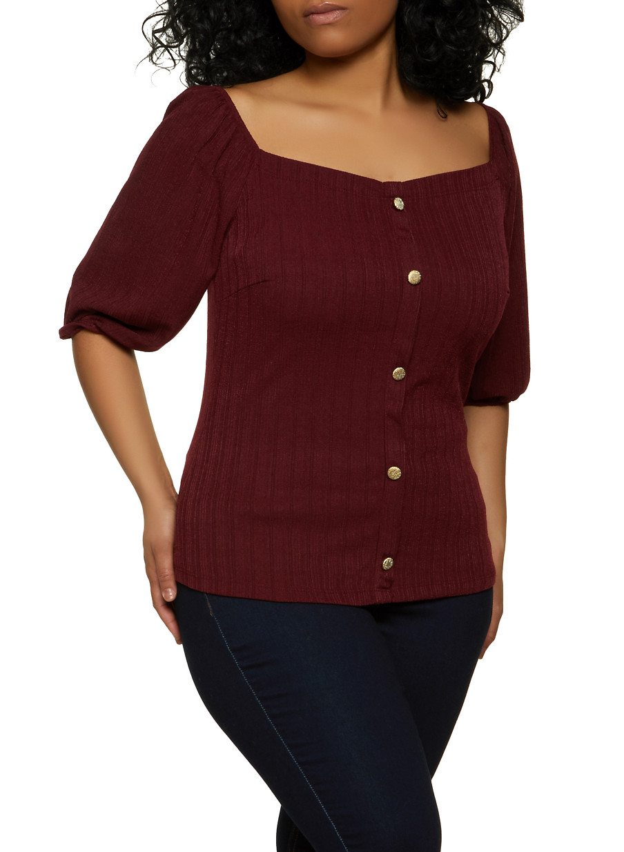 Plus Size Ribbed Knit Off the Shoulder Top