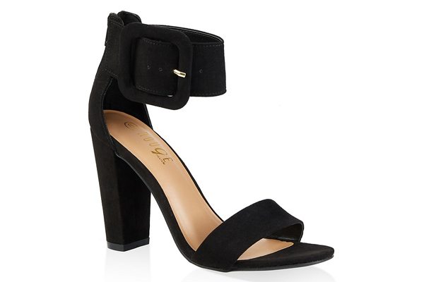 Faux Suede Ankle Strap Block Heel Sandals