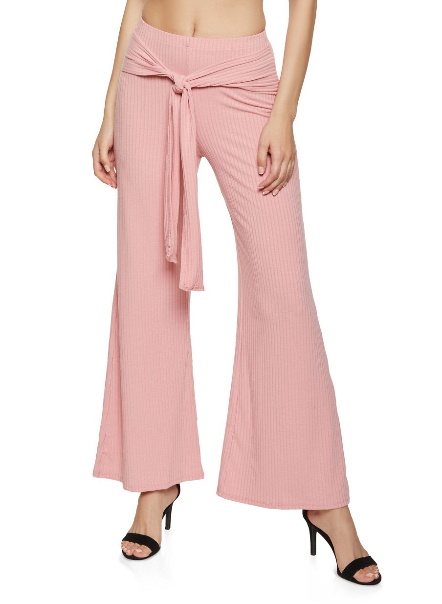 Tie Front Ribbed Knit Pants