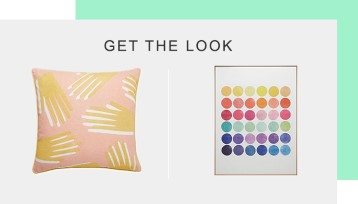 Get the look pink cushion and multi-coloured print