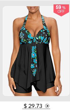 Open Back Printed Asymmetric Hem Tankini Set