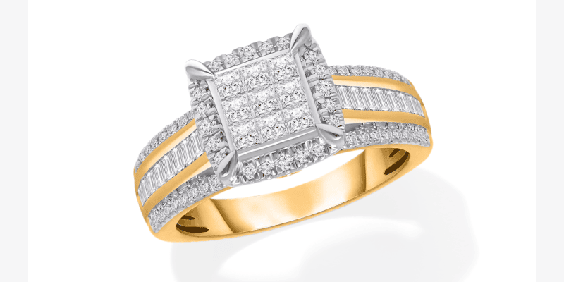 Princess-Cut Multi-Diamond Square Frame Engagement Ring 1 ct tw 10K Yellow Gold