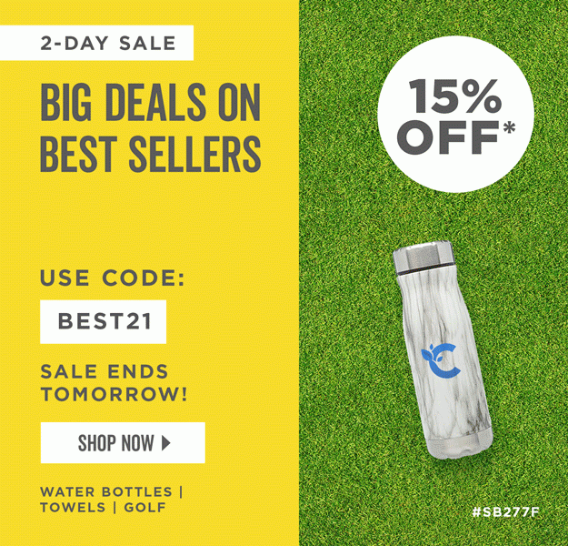 Big Deals on Best Sellers | 15% Off Best Sellers | Use Code: BEST21 | Shop Now | Discount applies to water bottles, towels and golf.