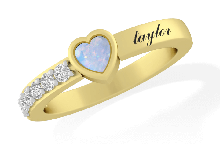 Personalized Color Stone Heart Ring