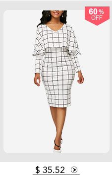 V Neck Grid Print Cape White Sheath Dress