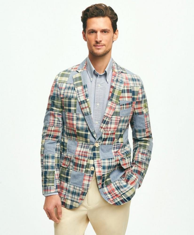 Classic Fit Chambray-Madras Patchwork Sport Coat in Cotton