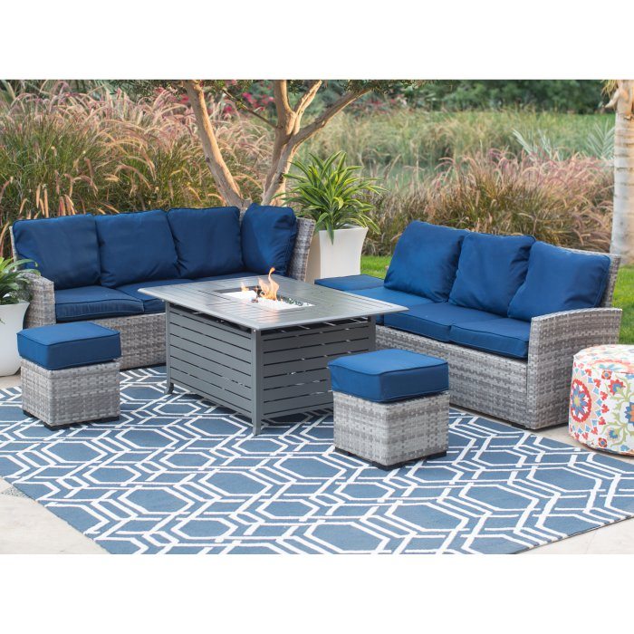 Brookville All Weather Wicker Sofa with Longmont Fire Pit Table
