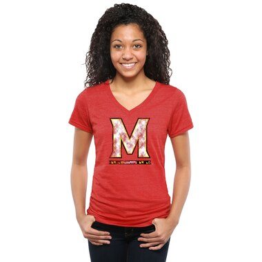 Maryland Terrapins Female Red Classic Primary Tri-Blend V-Neck T-Shirt