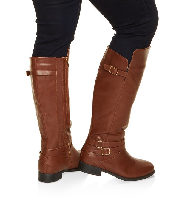 Buckle Strap Detail Wide Calf Boots