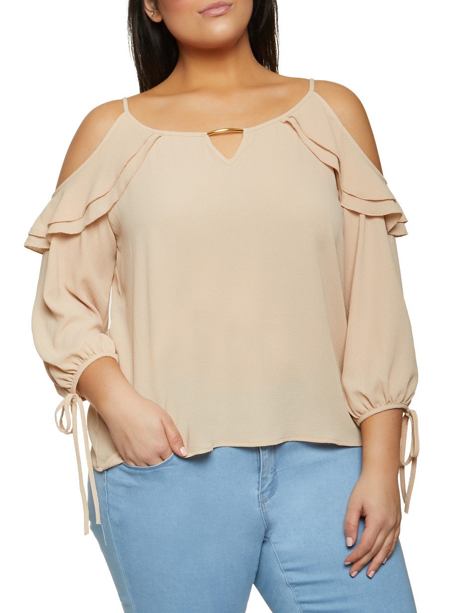 Plus Size Textured Cold Shoulder Blouse