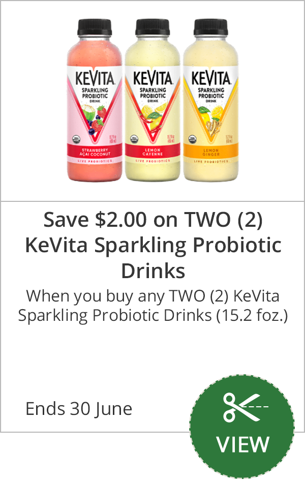 Save $2.00 on TWO (2) KeVita Sparkling Probiotic Drinks