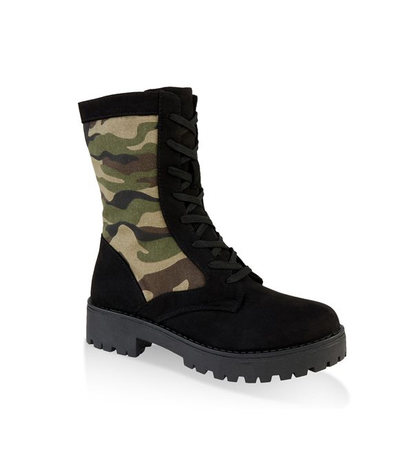 Lace Up Camo Lug Sole Combat Boots