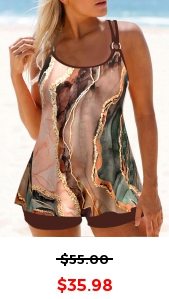 ROTITA Circular Ring Dark Coffee Marble Print Tankini Set