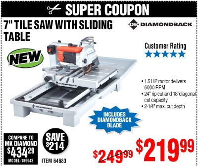 View 7 in. Heavy Duty Wet Tile Saw with Sliding Table